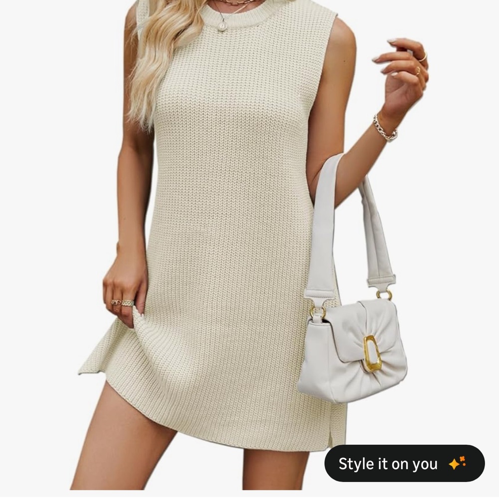 NWT Elegant Cream Sleeveless Dress with belt